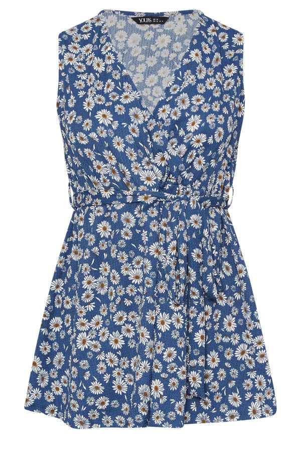 Büyük Beden V Yaka Sıfır Kol Çiçek Desenli Kuşaklı Anvelop Bluz 322681 Bluz Vervegrand