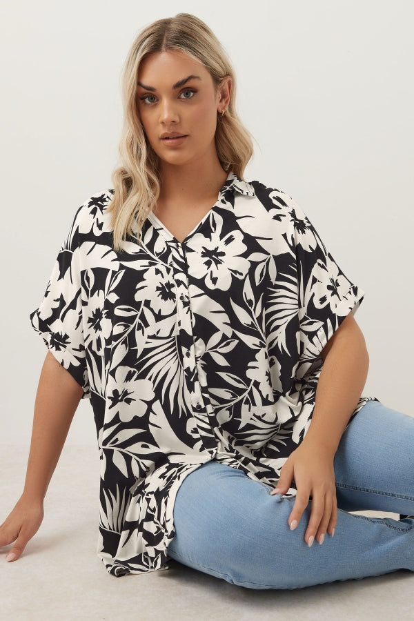 Büyük Beden Kısa Kollu Çiçek Desenli Gömlek 303686 Gömlek Vervegrand
