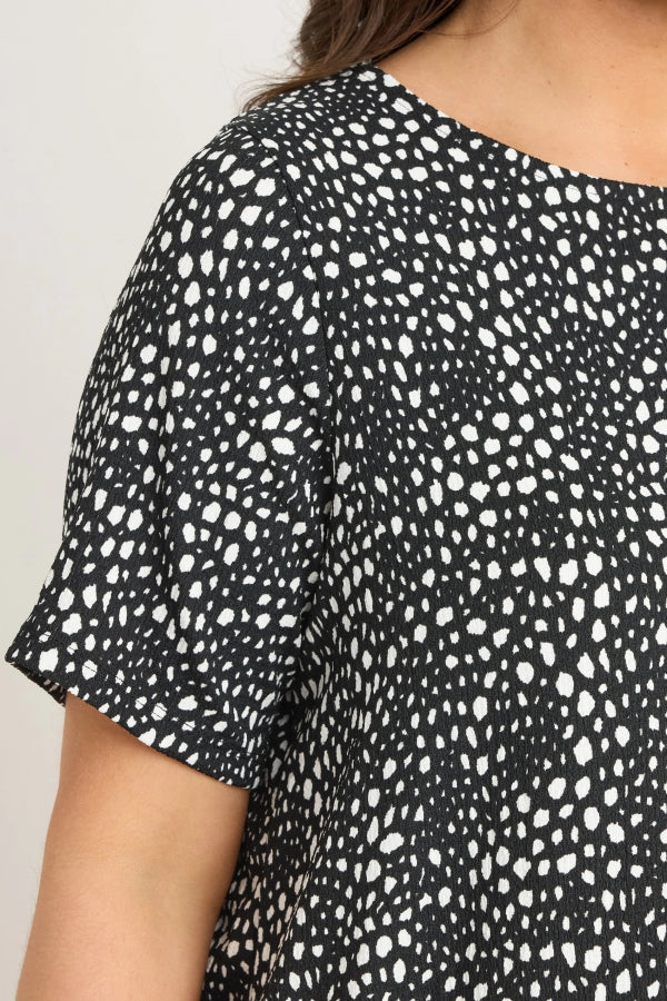 Büyük Beden Kısa Kollu Bisiklet Yaka Desenli Bluz 615913 Vervegrand