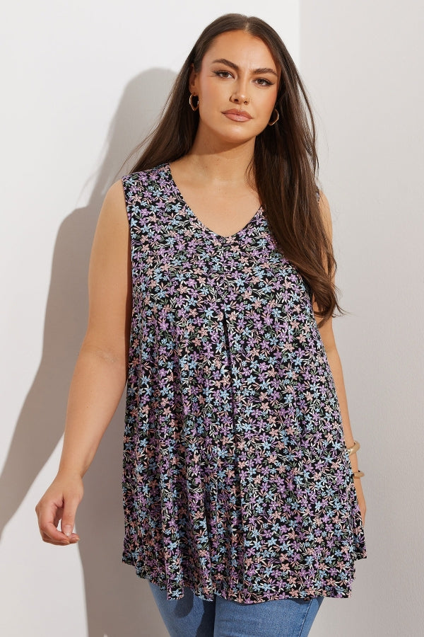 Büyük Beden Sıfır Kol V Yaka Çiçek Desenli Eteği Bollaşan Bluz 303420 Vervegrand