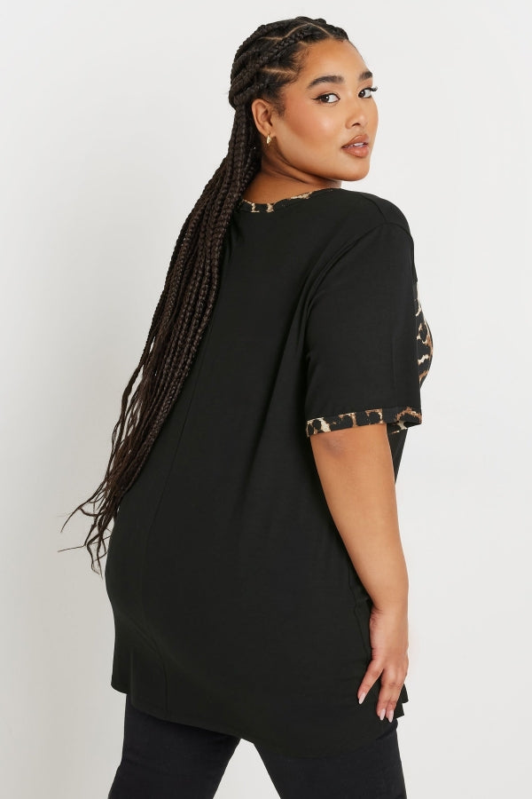 Büyük Beden Kısa Kollu Bisiklet Yaka Leopar Desenli T-shirt 303729 T-shirt Vervegrand