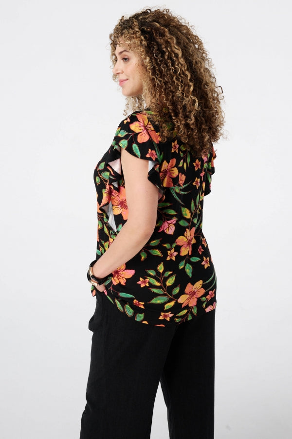 Büyük Beden Bisiklet Yaka Baskılı Kolları Fırfırlı Bluz E26414 Bluz Vervegrand