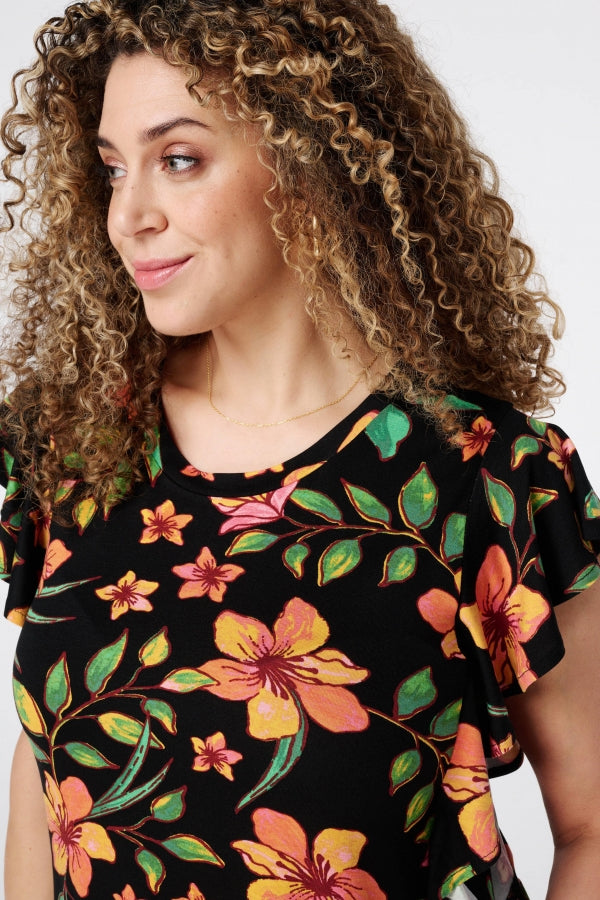 Büyük Beden Bisiklet Yaka Baskılı Kolları Fırfırlı Bluz E26414 Bluz Vervegrand