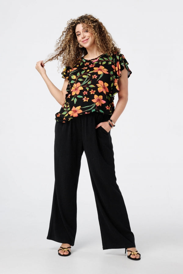 Büyük Beden Bisiklet Yaka Baskılı Kolları Fırfırlı Bluz E26414 Bluz Vervegrand