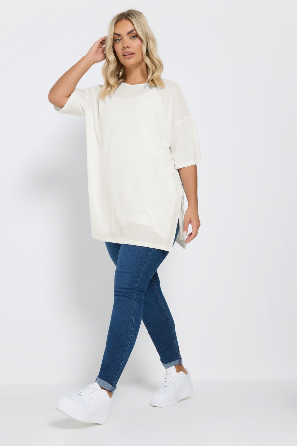 Büyük Beden Bisiklet Yaka Kısa Kollu Yanları Yırtmaçlı Astarlı Bluz 303434 Vervegrand