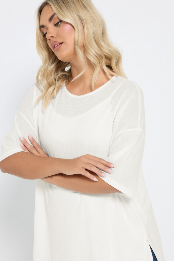 Büyük Beden Bisiklet Yaka Kısa Kollu Yanları Yırtmaçlı Astarlı Bluz 303434 Vervegrand