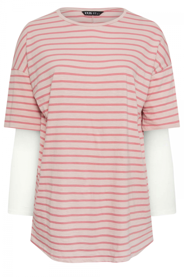 Büyük Beden Bisiklet Yaka Çift Katlı Kolları Çizgili T-shirt 303119 Vervegrand