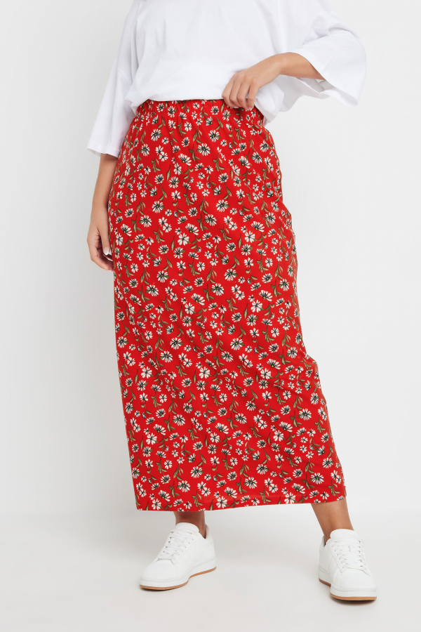 Büyük Beden Beli Lastikli Uzun Kesim Çiçek Desenli Cepsiz Etek 303898 Vervegrand