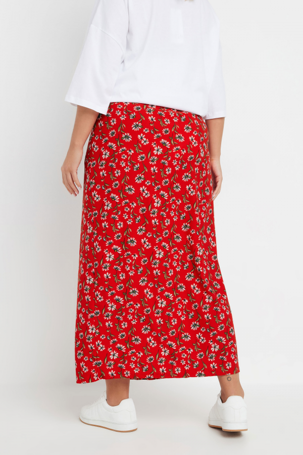 Büyük Beden Beli Lastikli Uzun Kesim Çiçek Desenli Cepsiz Etek 303898 Vervegrand