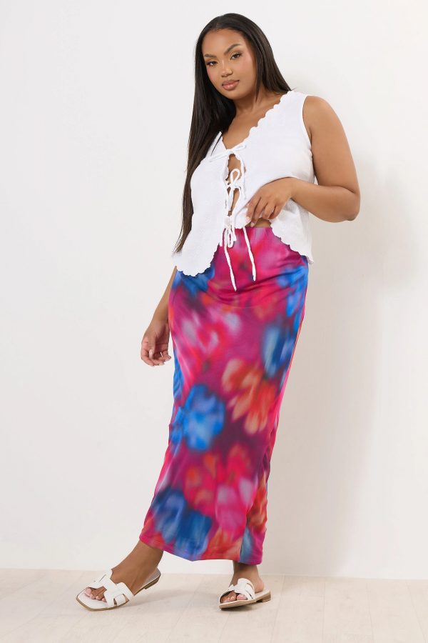 Büyük Beden Beli Lastikli Desenli Astarlı Uzun Tül Etek 160297 Vervegrand