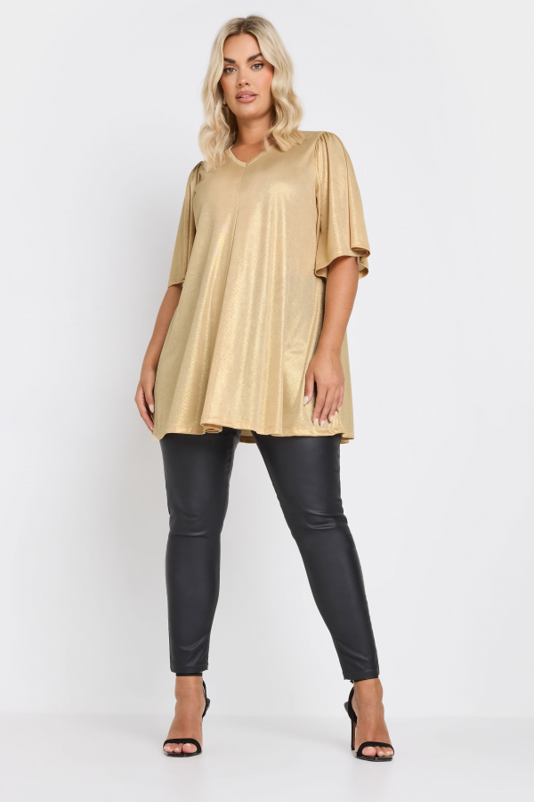 Büyük Beden V Yaka Kısa Kollu Parlak Görünümlü Bluz 303718 Vervegrand