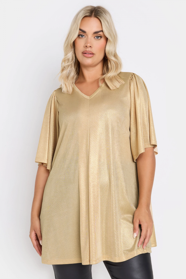 Büyük Beden V Yaka Kısa Kollu Parlak Görünümlü Bluz 303718 Vervegrand
