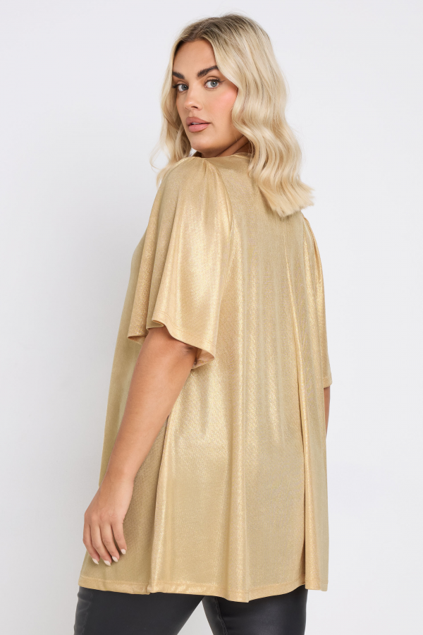 Büyük Beden V Yaka Kısa Kollu Parlak Görünümlü Bluz 303718 Vervegrand