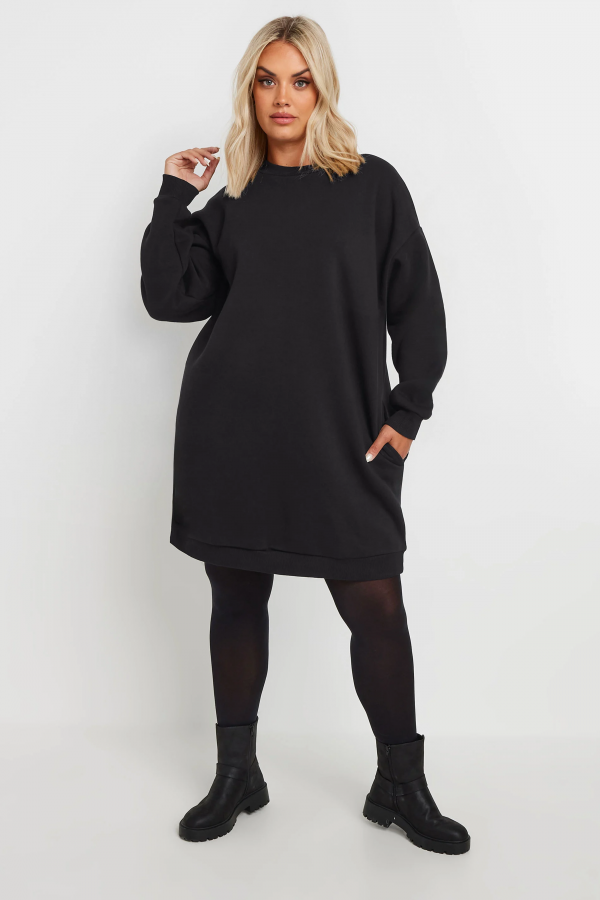 Büyük Beden Bisiklet Yaka Uzun Kollu Kısa Sweatshirt Elbise 126443 Vervegrand