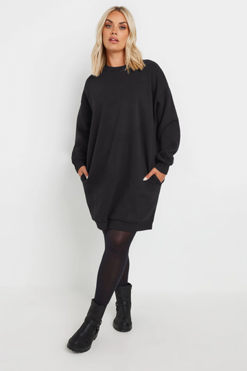 Büyük Beden Bisiklet Yaka Uzun Kollu Kısa Sweatshirt Elbise 126443 Vervegrand