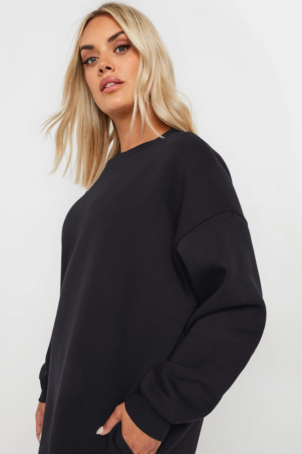 Büyük Beden Bisiklet Yaka Uzun Kollu Kısa Sweatshirt Elbise 126443 Vervegrand