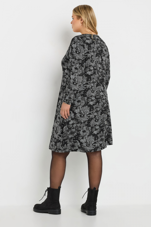 Büyük Beden V Yaka Uzun Kollu Desenli Midi Boy Elbise 137785 Vervegrand