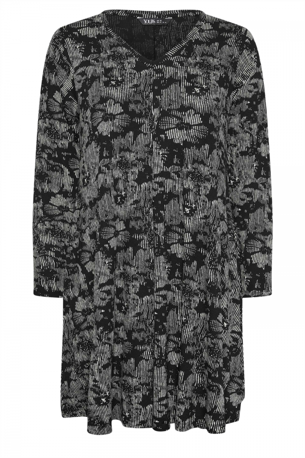 Büyük Beden V Yaka Uzun Kollu Desenli Midi Boy Elbise 137785 Vervegrand