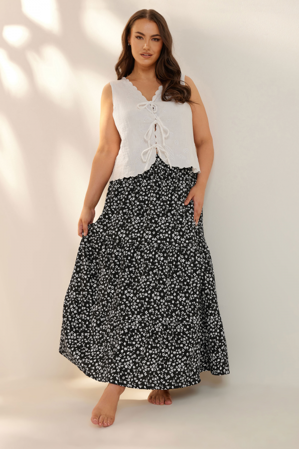 Büyük Beden Uzun Kesim Cepsiz Beli Lastikli Desenli Etek 160320 Vervegrand