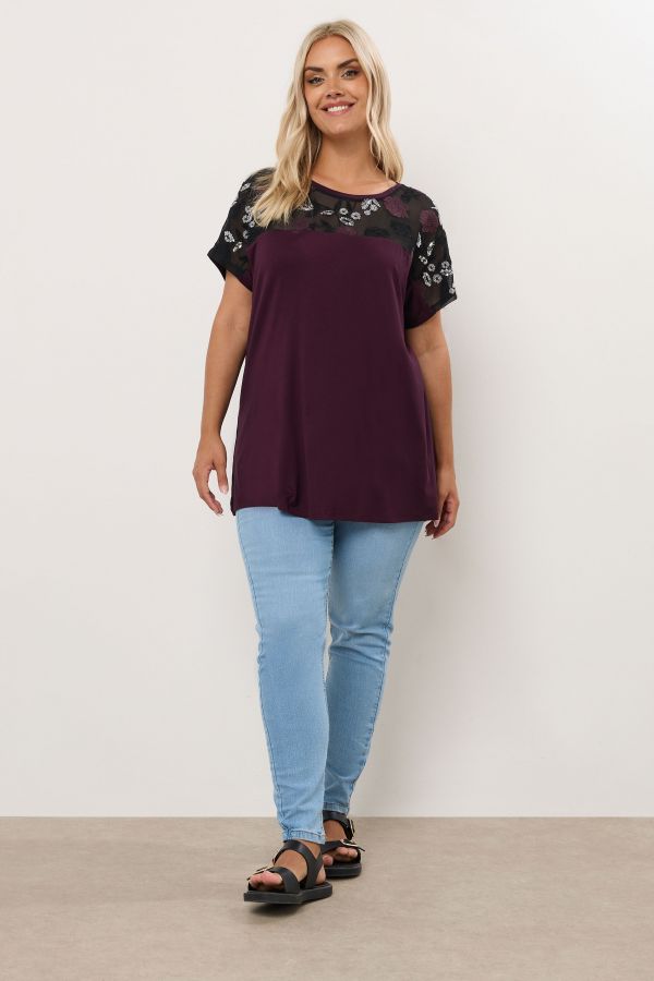 Büyük Beden Bisiklet Yaka Kısa Kollu Payet Detaylı Bluz 322209 Vervegrand