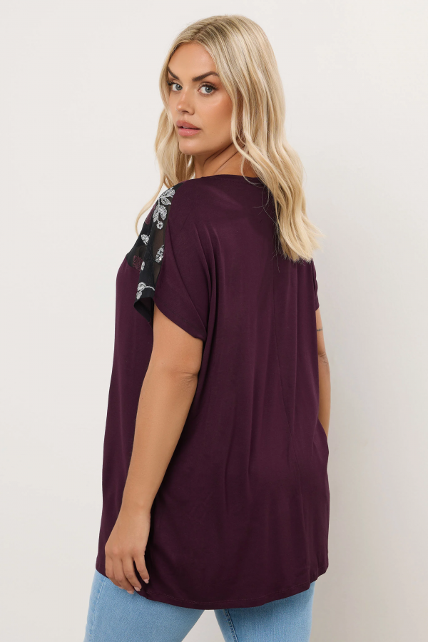 Büyük Beden Bisiklet Yaka Kısa Kollu Payet Detaylı Bluz 322209 Vervegrand