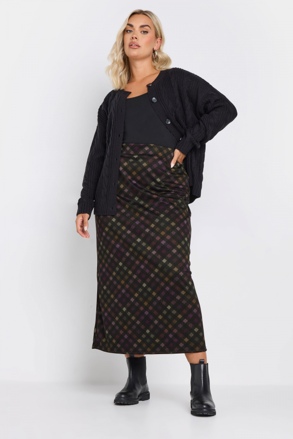 Büyük Beden Baklava Desenli Cepsiz Midi Boy Etek 302495 Vervegrand