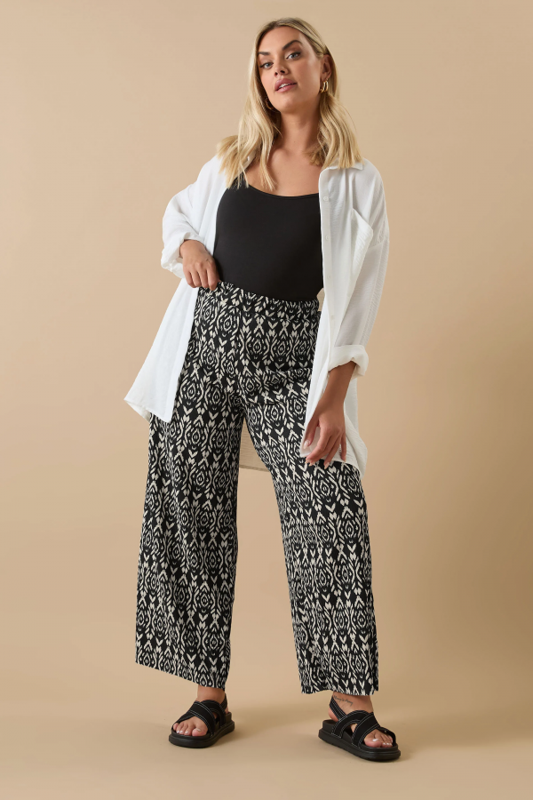 Büyük Beden Beli Lastikli Cepsiz Desenli Geniş Paça Pantolon 303309 Vervegrand