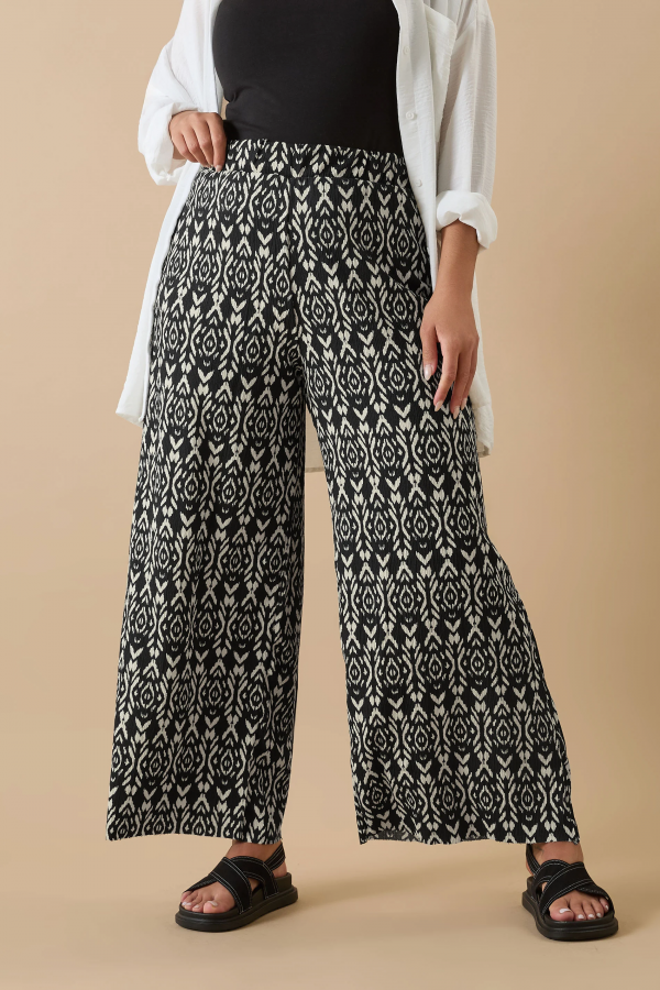 Büyük Beden Beli Lastikli Cepsiz Desenli Geniş Paça Pantolon 303309 Vervegrand