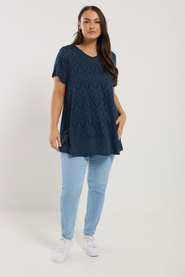 Büyük Beden V Yaka Kısa Kollu Dantel Detaylı Astarsız Bluz 303263 Vervegrand