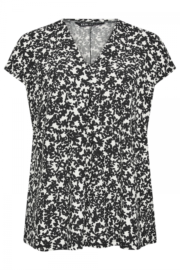Büyük Beden V Yaka Çiçek Desenli Kısa Kollu Bluz 321704 Vervegrand