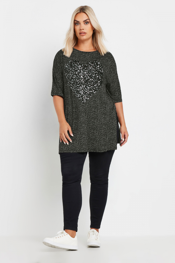 Büyük Beden Bisiklet Yaka Payet İşlemeli Yırtmaç Detaylı Bluz 303080 Vervegrand