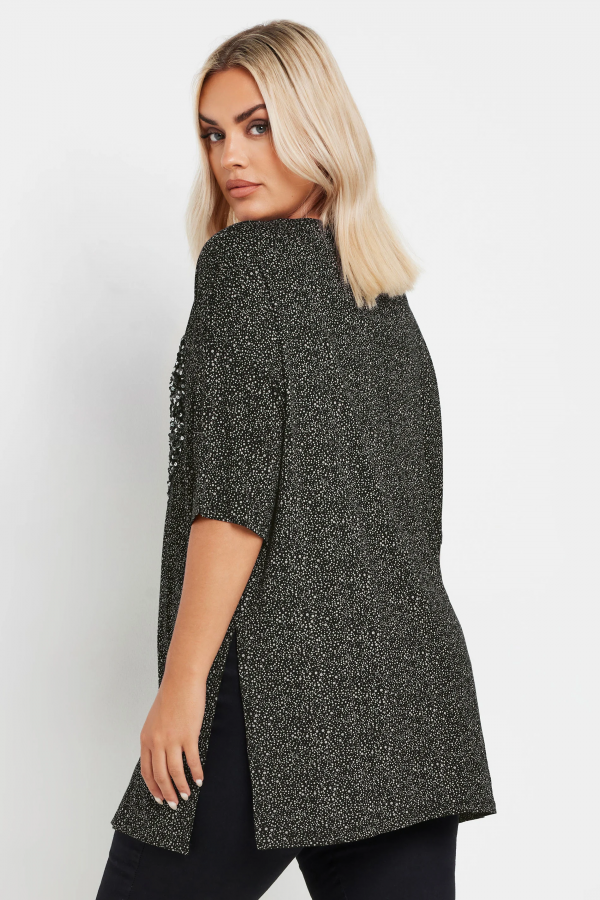 Büyük Beden Bisiklet Yaka Payet İşlemeli Yırtmaç Detaylı Bluz 303080 Vervegrand