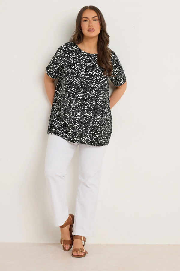 Büyük Beden Kısa Kollu Bisiklet Yaka Desenli Bluz 615913 Vervegrand