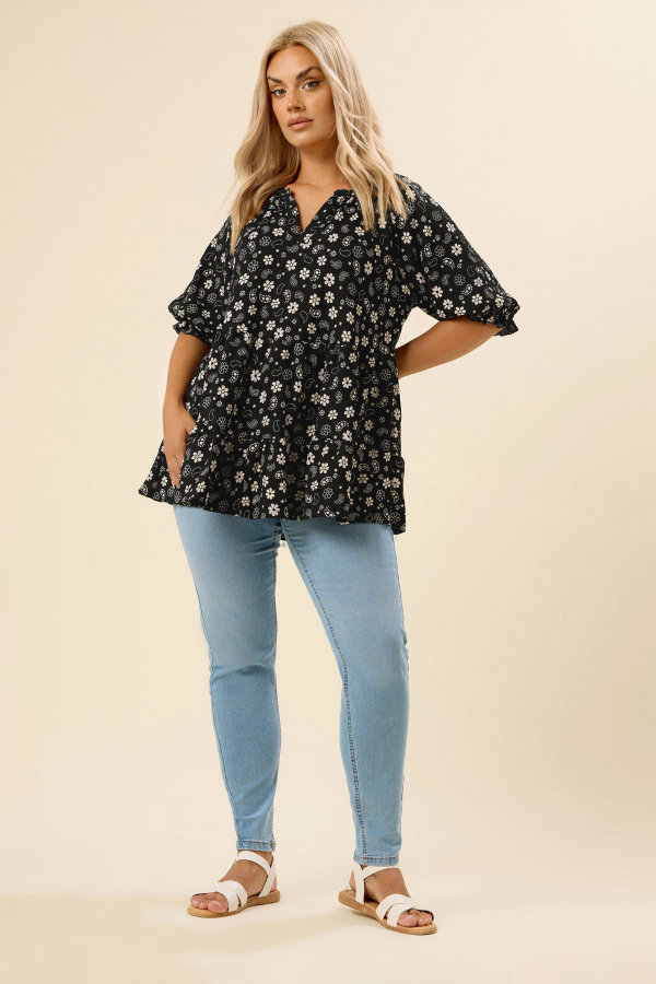 Büyük Beden Çentik Yaka Kısa Kollu Eteği Fırfırlı Bluz 322571 Vervegrand