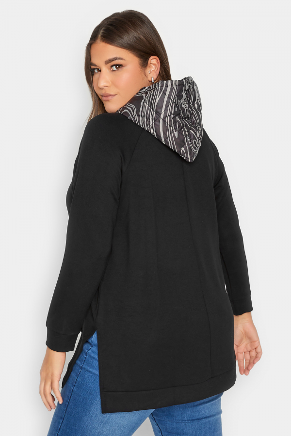 Büyük Beden Uzun Kollu Cepli Yanı Yırtmaçlı Kapüşonu Desenli Sweatshirt 300318 Vervegrand