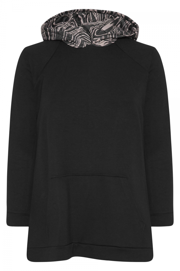 Büyük Beden Uzun Kollu Cepli Yanı Yırtmaçlı Kapüşonu Desenli Sweatshirt 300318 Vervegrand