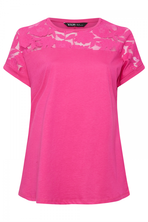 Büyük Beden Bisiklet Yaka Tül Detaylı Kısa Kollu T-shirt 321835 Vervegrand