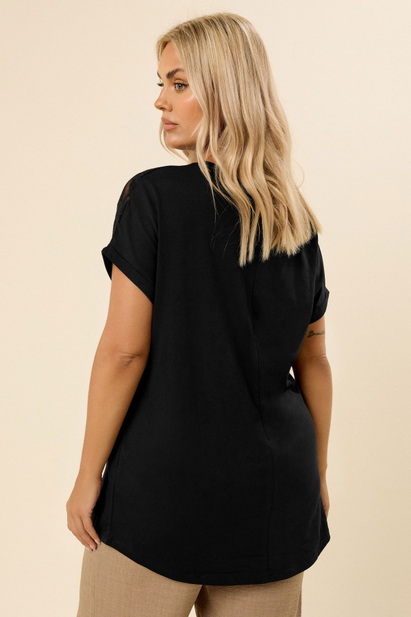 Büyük Beden Bisiklet Yaka Tül Detaylı Kısa Kollu T-shirt 321125 Vervegrand