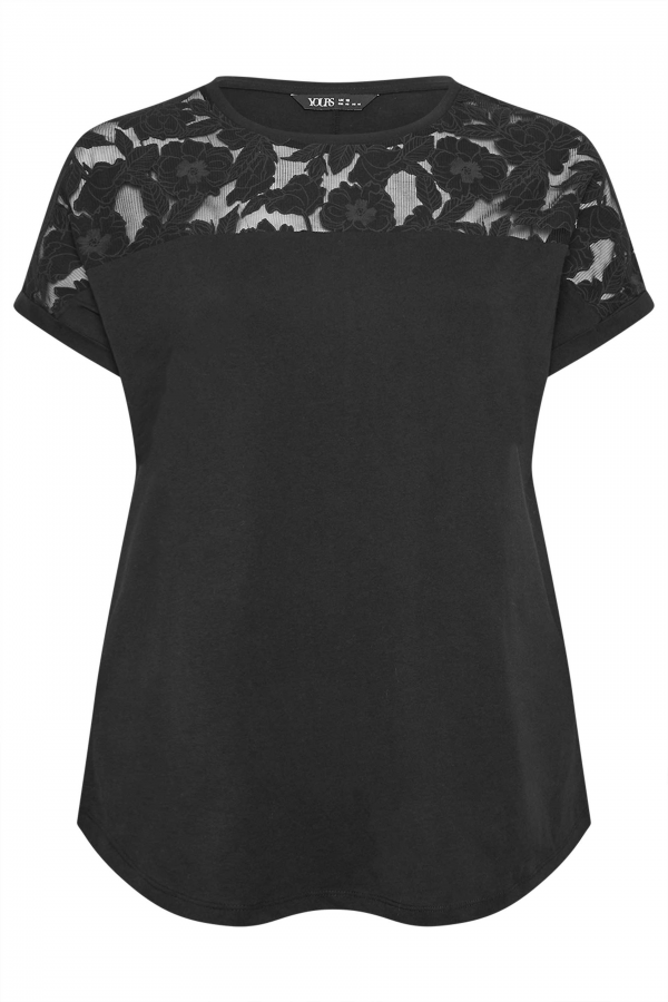 Büyük Beden Bisiklet Yaka Tül Detaylı Kısa Kollu T-shirt 321125 Vervegrand