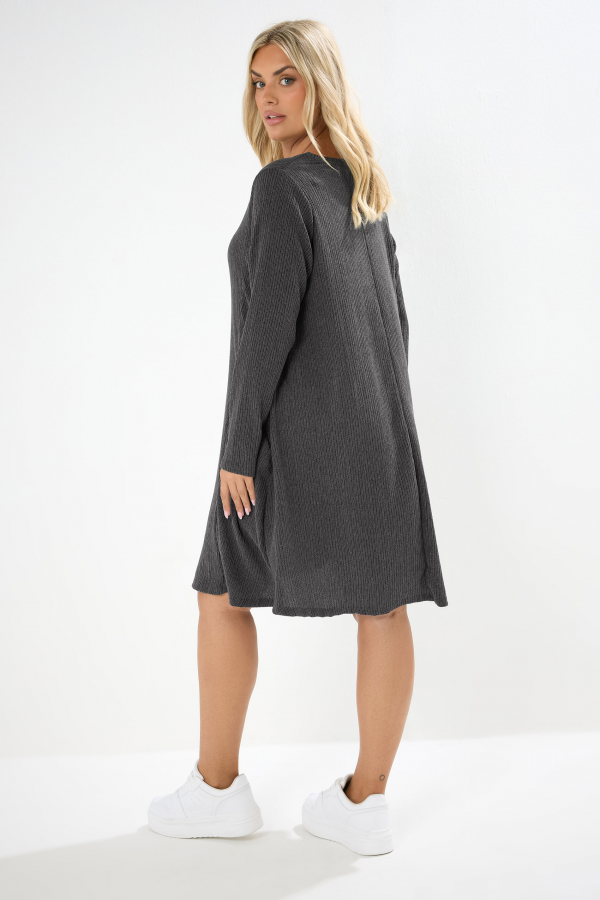Büyük Beden Uzun Kollu Bisiklet Yaka Cepli Fitilli Elbise 304008 Vervegrand