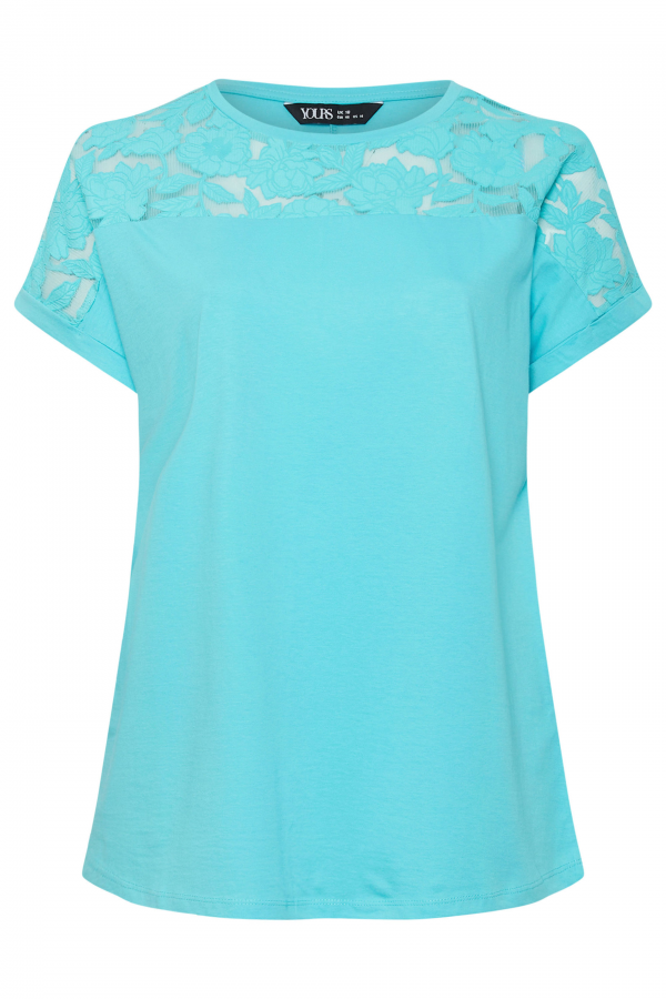 Büyük Beden Bisiklet Yaka Tül Detaylı Kısa Kollu T-shirt 321836 Vervegrand