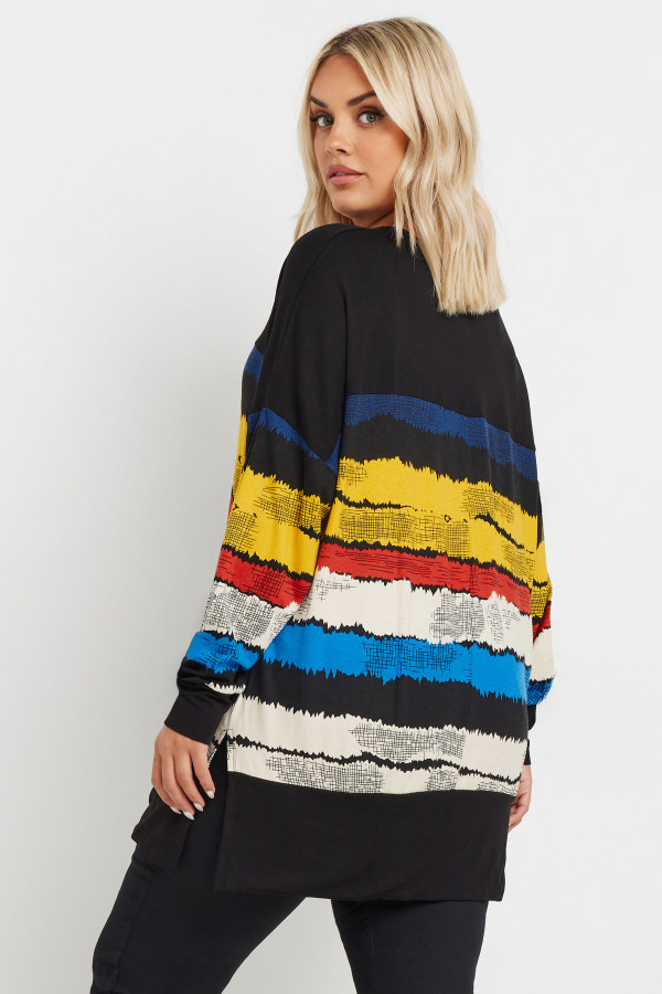 Büyük Beden V Yaka Çizgili Yanları Yırtmaçlı Uzun Kollu Bluz 302920 Vervegrand