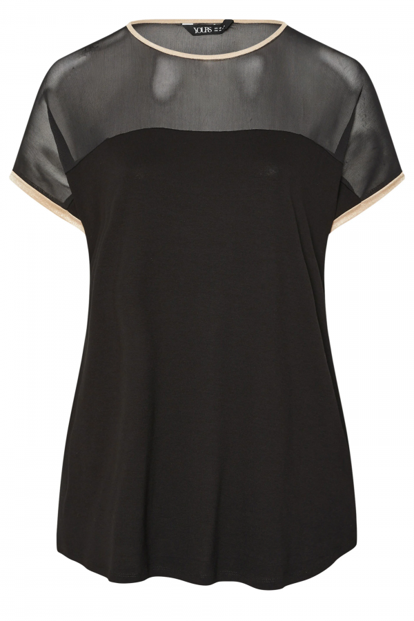 Büyük Beden Bisiklet Yaka Kısa Kollu Yakası Tül Detaylı Bluz 303847 Vervegrand