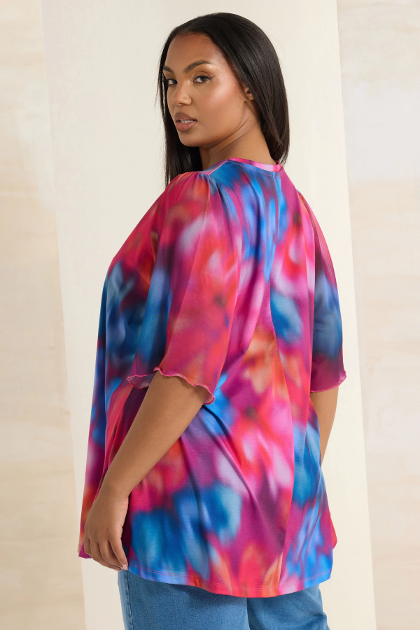 Büyük Beden Uzun Kolları Tül Detaylı Pileli V Yaka Bluz 321822 Vervegrand