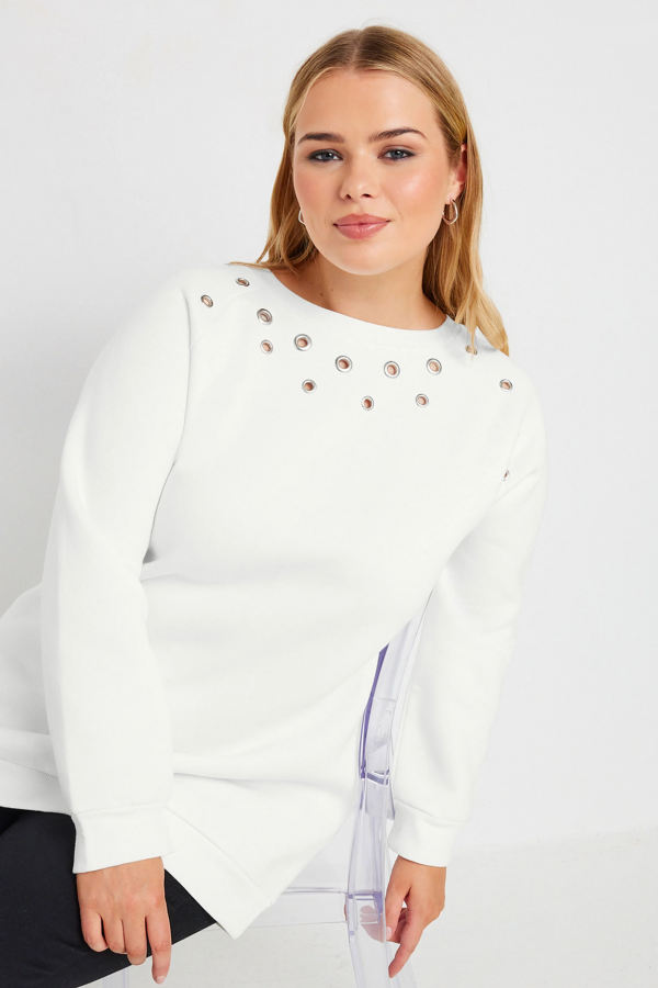 Büyük Beden Bisiklet Yaka Kuşgözü Detaylı Uzun Kollu Sweatshirt 302996 Vervegrand