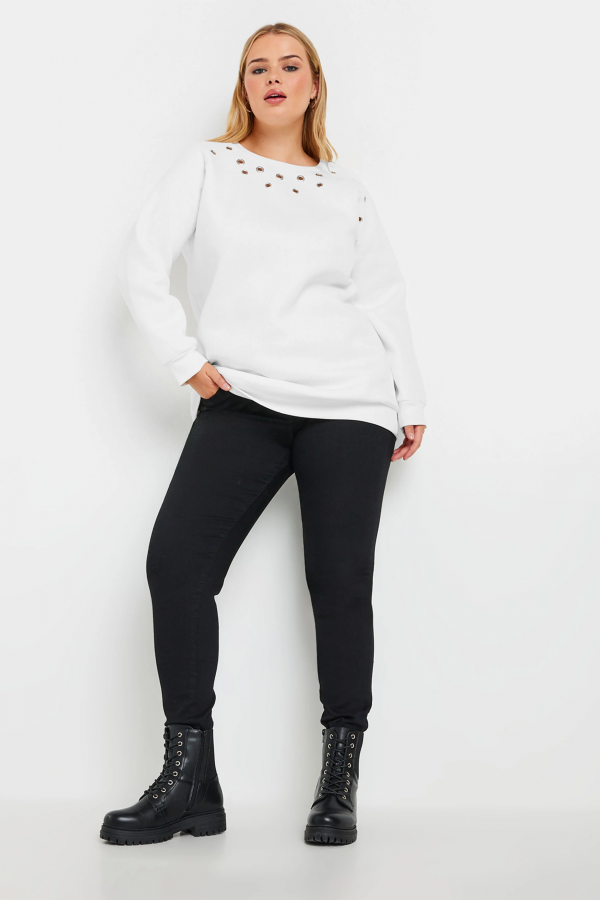 Büyük Beden Bisiklet Yaka Kuşgözü Detaylı Uzun Kollu Sweatshirt 302996 Vervegrand