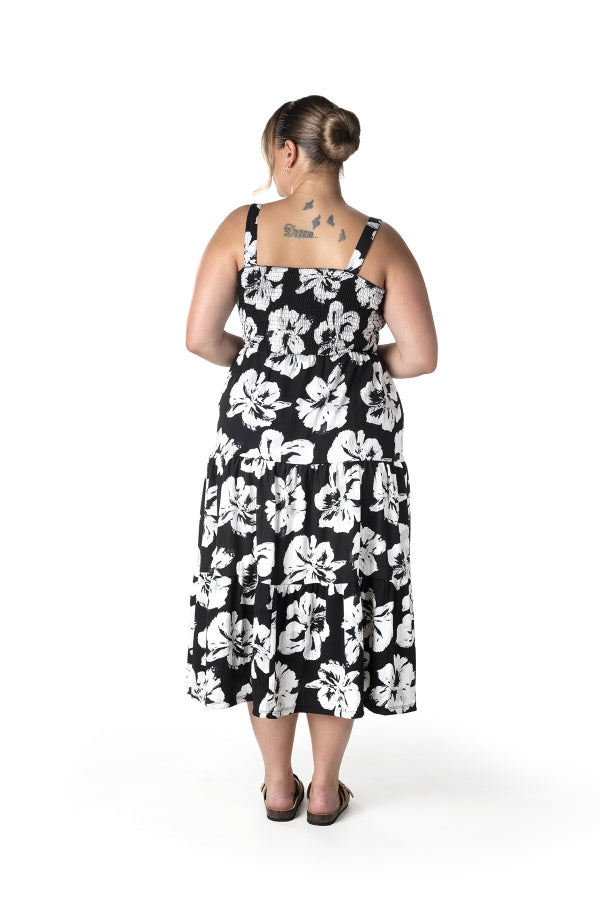 Büyük Beden Çiçek Desenli Kalın Askılı Beli Lastikli Elbise T-79 Vervegrand