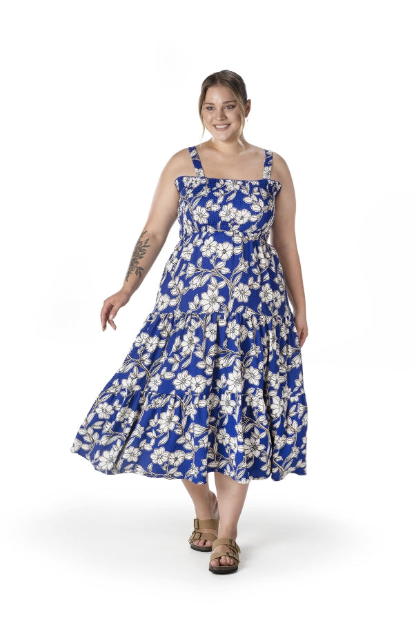 Büyük Beden Çiçek Desenli Kalın Askılı Beli Lastikli Elbise T-80 Vervegrand