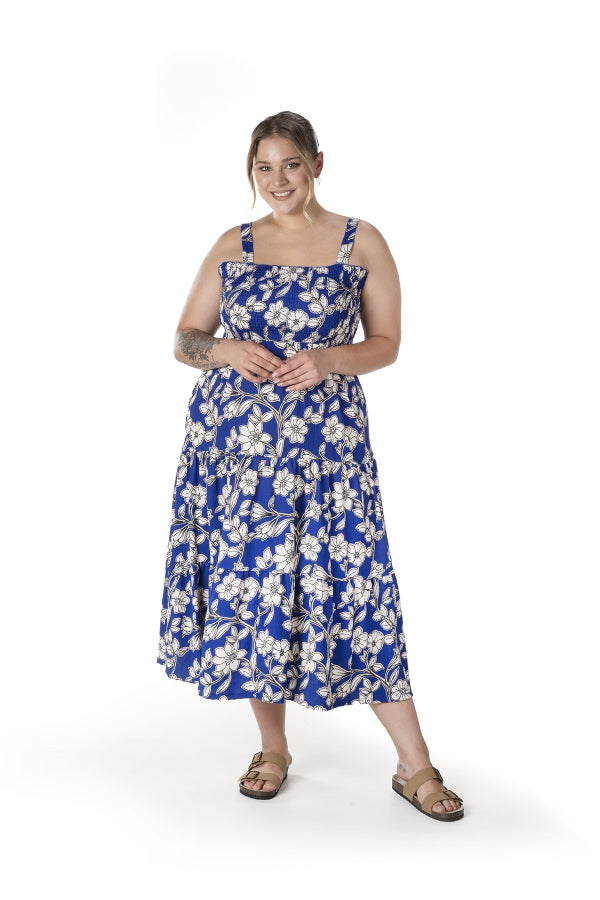 Büyük Beden Çiçek Desenli Kalın Askılı Beli Lastikli Elbise T-80 Vervegrand