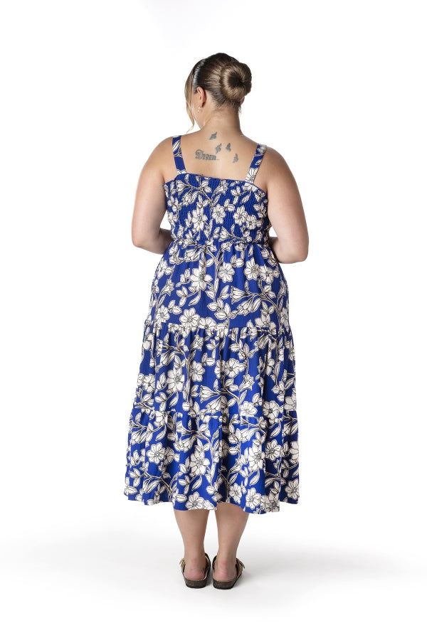 Büyük Beden Çiçek Desenli Kalın Askılı Beli Lastikli Elbise T-80 Vervegrand